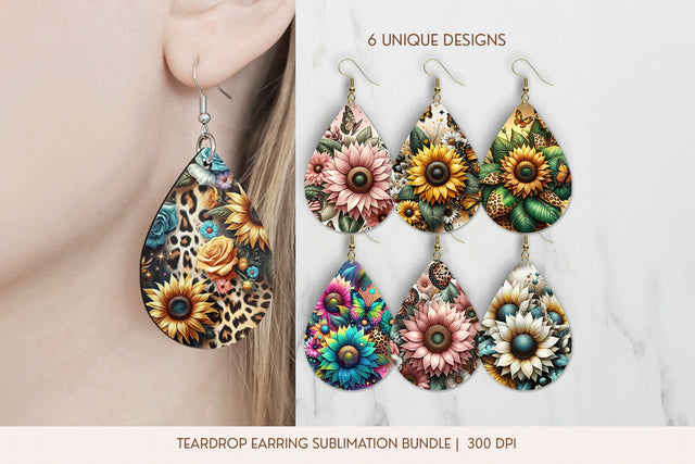Sunflower Teardrop Earring PNG Sublimation Bundle Sublimation BijouBay 