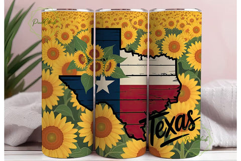Sunflower Texas Flag 20oz Tumbler Wrap Sublimation PixelChick 