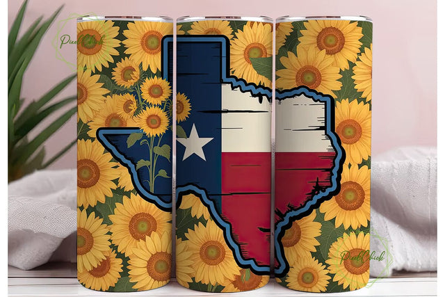 Sunflower Texas Flag 20oz Tumbler Wrap Sublimation PixelChick 