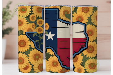 Sunflower Texas Flag 20oz Tumbler Wrap Sublimation PixelChick 
