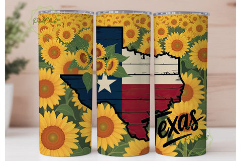 Sunflower Texas Flag 20oz Tumbler Wrap Sublimation PixelChick 