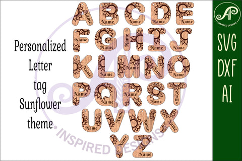 Sunflower theme tag letter designs keychain DIGITAL SVG SVG APInspireddesigns 