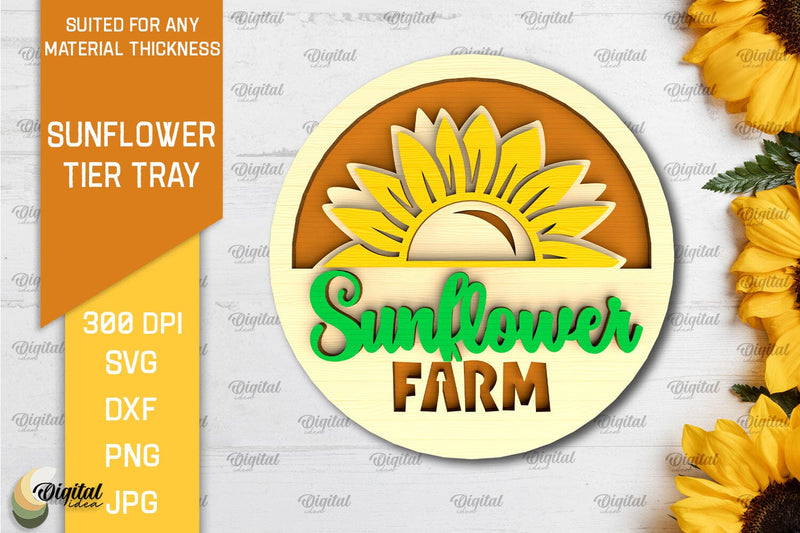Sunflower Tier Tray Laser Cut. Sunflower Decor SVG SVG Evgenyia Guschina 