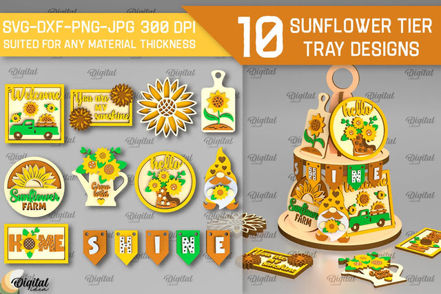 Sunflower Tier Trays Laser Cut Bundle. Sunflower Decor SVG SVG Evgenyia Guschina 