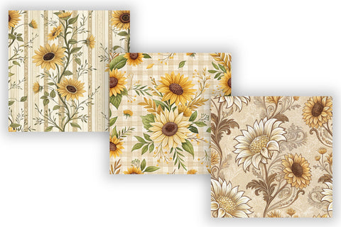 Sunflower Toile Digital Paper Pack, Vintage Floral Toile, Gingham & Stripe Seamless Patterns, Wedding, Scrapbooking & Printable Crafts Digital Pattern FloridPrintables 