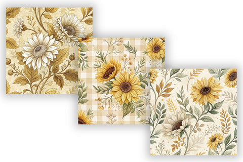 Sunflower Toile Digital Paper Pack, Vintage Floral Toile, Gingham & Stripe Seamless Patterns, Wedding, Scrapbooking & Printable Crafts Digital Pattern FloridPrintables 