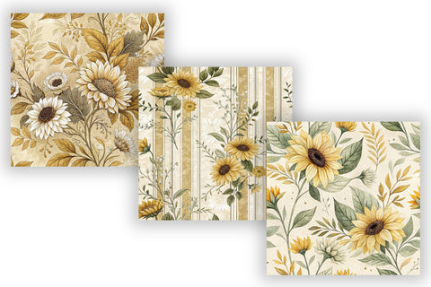 Sunflower Toile Digital Paper Pack, Vintage Floral Toile, Gingham & Stripe Seamless Patterns, Wedding, Scrapbooking & Printable Crafts Digital Pattern FloridPrintables 