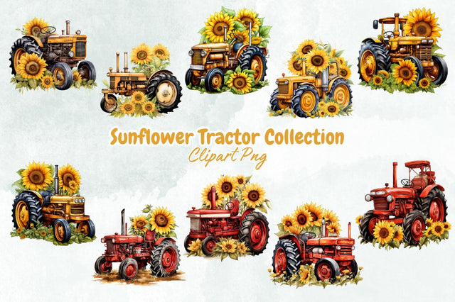 Sunflower Tractor Collection Clipart Bundle Sublimation Designangry 