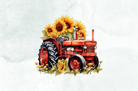 Sunflower Tractor Collection Clipart Bundle Sublimation Designangry 