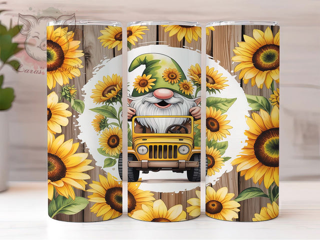 Sunflower Truck Gnome Tumbler, Truck Gnome Tumbler, 20oz Tumbler Sublimation, Gnome Tumbler Wrap, Floral Tumbler Design, Summer Tumbler, Gnome and Sunflower Tumbler Sublimation Lara' s Designs 