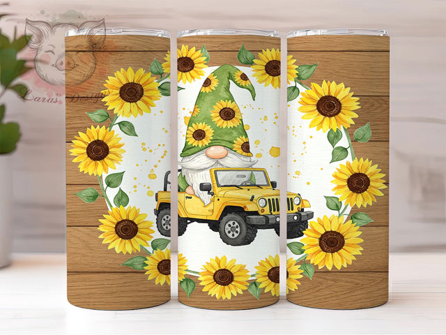 Sunflower Truck Gnome Tumbler, Truck Gnome Tumbler, 20oz Tumbler Sublimation, Gnome Tumbler Wrap, Floral Tumbler Design, Summer Tumbler, Gnome and Sunflower Tumbler Sublimation Lara' s Designs 