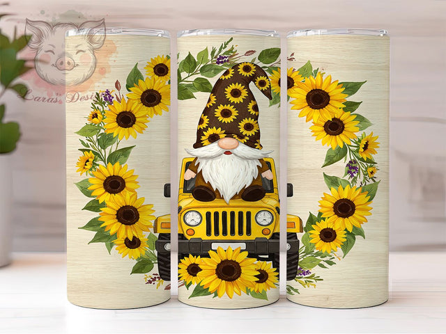 Sunflower Truck Gnome Tumbler, Truck Gnome Tumbler, 20oz Tumbler Sublimation, Gnome Tumbler Wrap, Floral Tumbler Design, Summer Tumbler, Gnome and Sunflower Tumbler Sublimation Lara' s Designs 