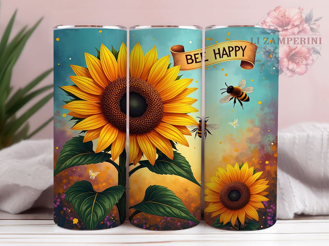 Sunflower Tumbler, Bee Happy Gift, Sublimation Wrap, Floral Drinkware, 20oz Tumbler, Bee Decor, Spring Summer Decor Sublimation Li Zamperini 