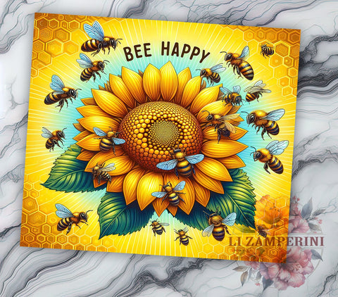 Sunflower Tumbler, Bee Happy Gift, Sublimation Wrap, Floral Drinkware, 20oz Tumbler, Bee Decor, Spring Summer Decor Sublimation Li Zamperini 