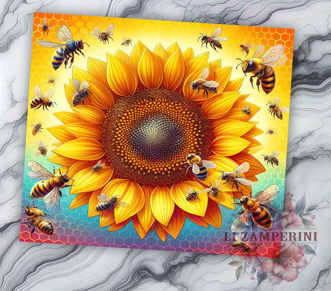 Sunflower Tumbler, Bee Happy Gift, Sublimation Wrap, Floral Drinkware, 20oz Tumbler, Bee Decor, Spring Summer Decor Sublimation Li Zamperini 