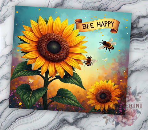 Sunflower Tumbler, Bee Happy Gift, Sublimation Wrap, Floral Drinkware, 20oz Tumbler, Bee Decor, Spring Summer Decor Sublimation Li Zamperini 