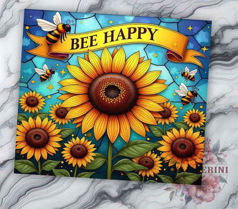 Sunflower Tumbler, Bee Happy Gift, Sublimation Wrap, Floral Drinkware, 20oz Tumbler, Bee Decor, Spring Summer Decor Sublimation Li Zamperini 
