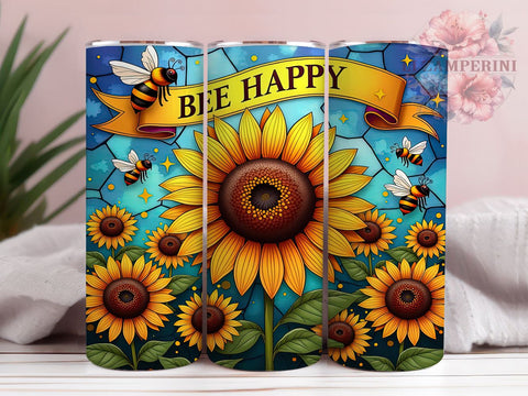 Sunflower Tumbler, Bee Happy Gift, Sublimation Wrap, Floral Drinkware, 20oz Tumbler, Bee Decor, Spring Summer Decor Sublimation Li Zamperini 