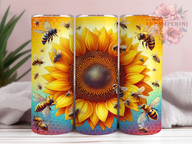 Sunflower Tumbler, Bee Happy Gift, Sublimation Wrap, Floral Drinkware, 20oz Tumbler, Bee Decor, Spring Summer Decor Sublimation Li Zamperini 
