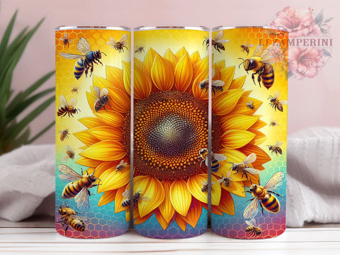 Sunflower Tumbler, Bee Happy Gift, Sublimation Wrap, Floral Drinkware, 20oz Tumbler, Bee Decor, Spring Summer Decor Sublimation Li Zamperini 