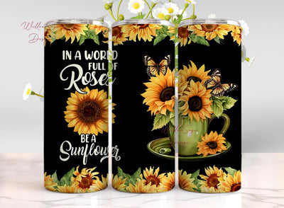 Sunflower Tumbler Inspirational 20oz Insulated Floral Stainless Steel Tumblers Sublimation WillowSageDesign 