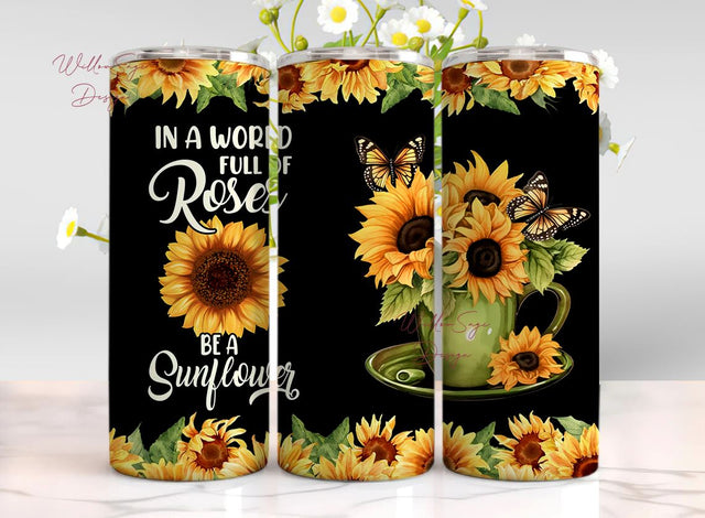 Sunflower Tumbler Inspirational 20oz Insulated Floral Stainless Steel Tumblers Sublimation WillowSageDesign 