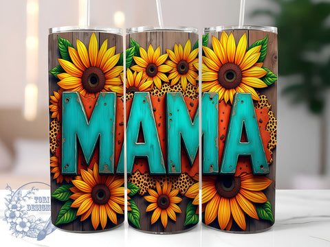 Sunflower Tumbler, Mama Tumbler, Sublimation Design, 20oz Tumbler, Floral Gift, Personalized Mama Gift, Mother's Day Gift, Sunflower Decor Sublimation ToriDesigns 