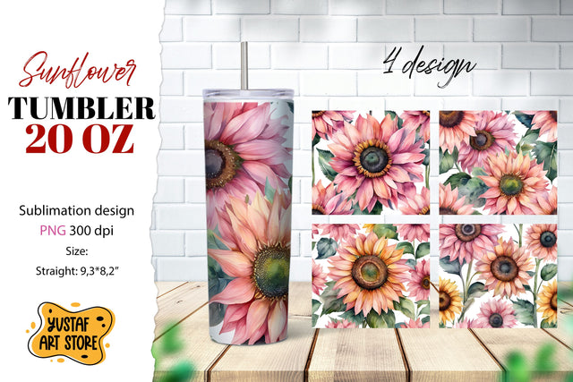 Sunflower tumbler sublimation. 4 watercolor sunflower design Sublimation Yustaf Art Store 