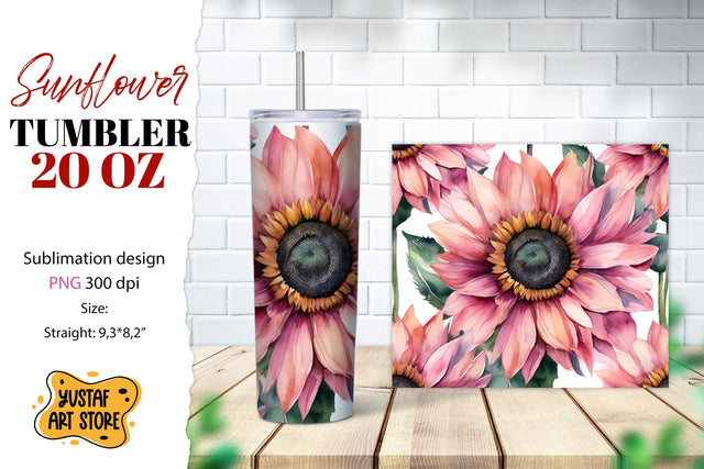 Sunflower tumbler sublimation. Watercolor sunflower design Sublimation Yustaf Art Store 