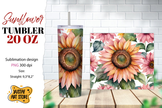 Sunflower tumbler sublimation. Watercolor sunflower design Sublimation Yustaf Art Store 