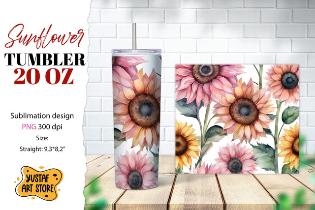 Sunflower tumbler sublimation. Watercolor sunflower design Sublimation Yustaf Art Store 