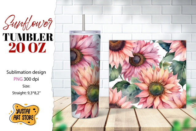 Sunflower tumbler sublimation. Watercolor sunflower design Sublimation Yustaf Art Store 