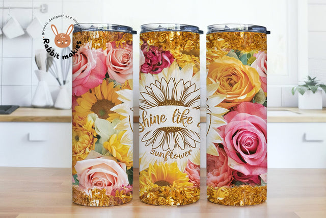 Sunflower Tumbler Wrap, Shine Like A Sunflower, Sunflower PNG, 20 oz Skinny Tumbler Design, Sublimation PNG Sublimation Rabbitmakies 
