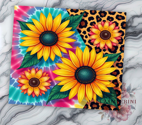 Sunflower Tumbler Wrap, Tie Dye Leopard Design, Glitter Tumbler Wrap, 20oz Sublimation Design, Seamless Tumbler Art, Digital Download Tumbler, Floral and Animal Print Sublimation Li Zamperini 