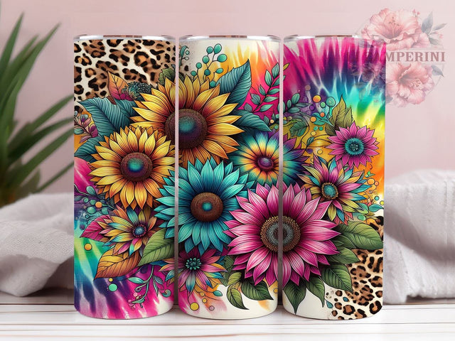 Sunflower Tumbler Wrap, Tie Dye Leopard Design, Glitter Tumbler Wrap, 20oz Sublimation Design, Seamless Tumbler Art, Digital Download Tumbler, Floral and Animal Print Sublimation Li Zamperini 