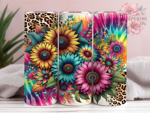 Sunflower Tumbler Wrap, Tie Dye Leopard Design, Glitter Tumbler Wrap, 20oz Sublimation Design, Seamless Tumbler Art, Digital Download Tumbler, Floral and Animal Print Sublimation Li Zamperini 