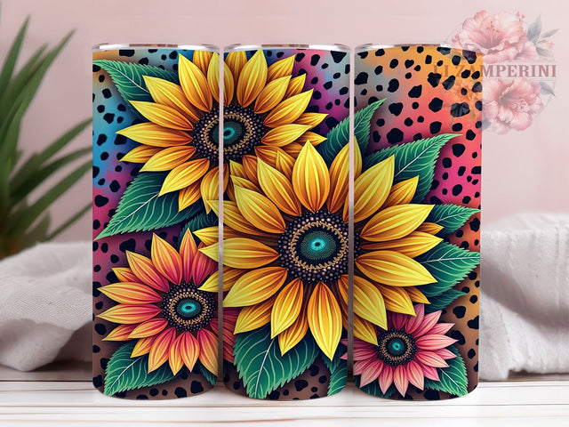 Sunflower Tumbler Wrap, Tie Dye Leopard Design, Glitter Tumbler Wrap, 20oz Sublimation Design, Seamless Tumbler Art, Digital Download Tumbler, Floral and Animal Print Sublimation Li Zamperini 