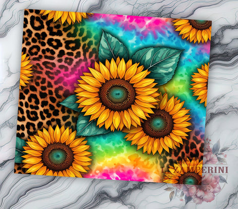 Sunflower Tumbler Wrap, Tie Dye Leopard Design, Glitter Tumbler Wrap, 20oz Sublimation Design, Seamless Tumbler Art, Digital Download Tumbler, Floral and Animal Print Sublimation Li Zamperini 