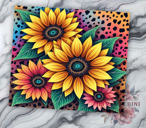 Sunflower Tumbler Wrap, Tie Dye Leopard Design, Glitter Tumbler Wrap, 20oz Sublimation Design, Seamless Tumbler Art, Digital Download Tumbler, Floral and Animal Print Sublimation Li Zamperini 