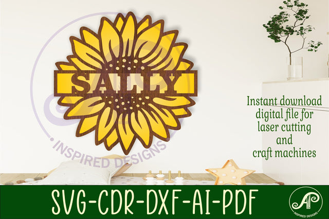 Sunflower two layer name sign svg laser cut file SVG APInspireddesigns 