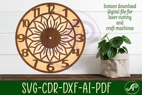 Sunflower wall clock laser cut files, SVG file. vector SVG APInspireddesigns 