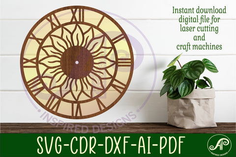 Sunflower wall clock laser cut files, SVG file. vector SVG APInspireddesigns 