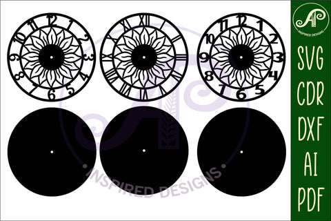 Sunflower wall clock laser cut files, SVG file. vector SVG APInspireddesigns 
