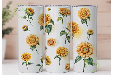 Sunflower Watercolor 20oz Tumbler Design Sublimation PixelChick 