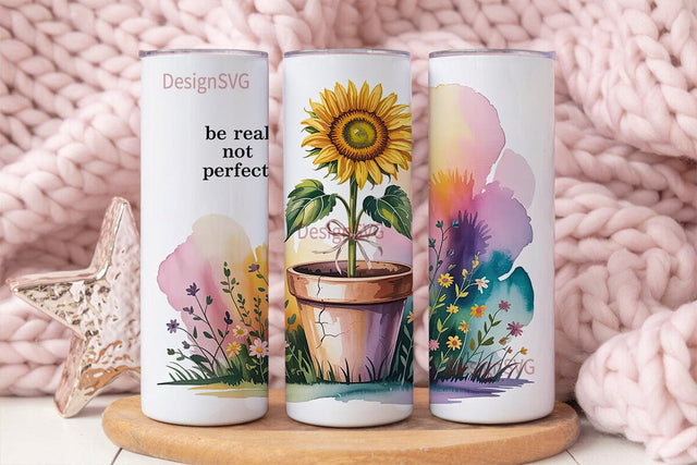 Sunflower Watercolor 20oz Tumbler Wrap Sublimation DesignSVG 