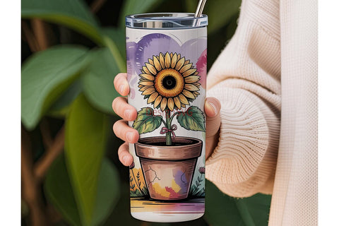 Sunflower Watercolor 20oz Tumbler Wrap Sublimation DesignSVG 