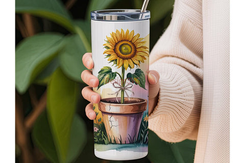 Sunflower Watercolor 20oz Tumbler Wrap Sublimation DesignSVG 