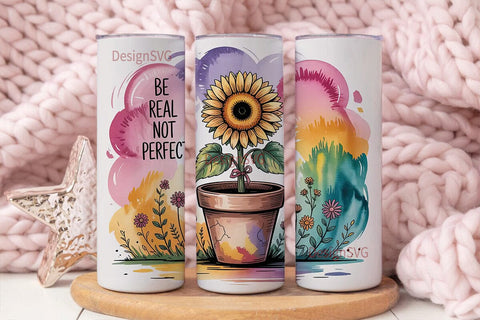Sunflower Watercolor 20oz Tumbler Wrap Sublimation DesignSVG 