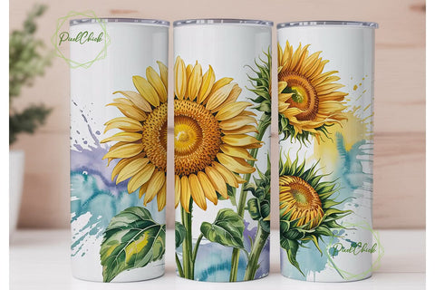 Sunflower Watercolor 20oz Tumbler Wrap Sublimation PixelChick 