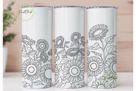 Sunflower Watercolor 20oz Tumbler Wrap Sublimation PixelChick 